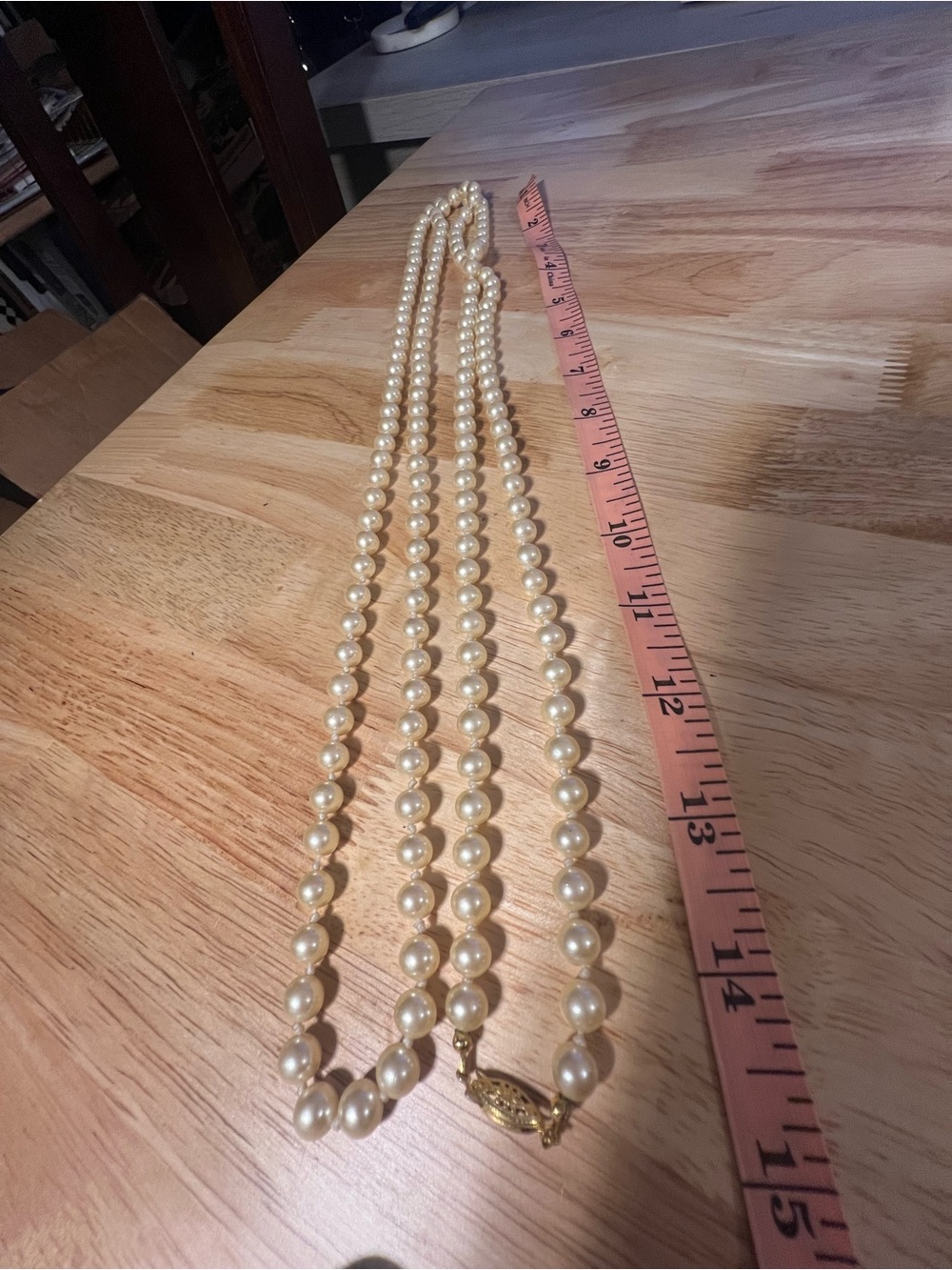 Classic Cream Pearl Strand Necklace with Gold Clasp extra long 60 inches